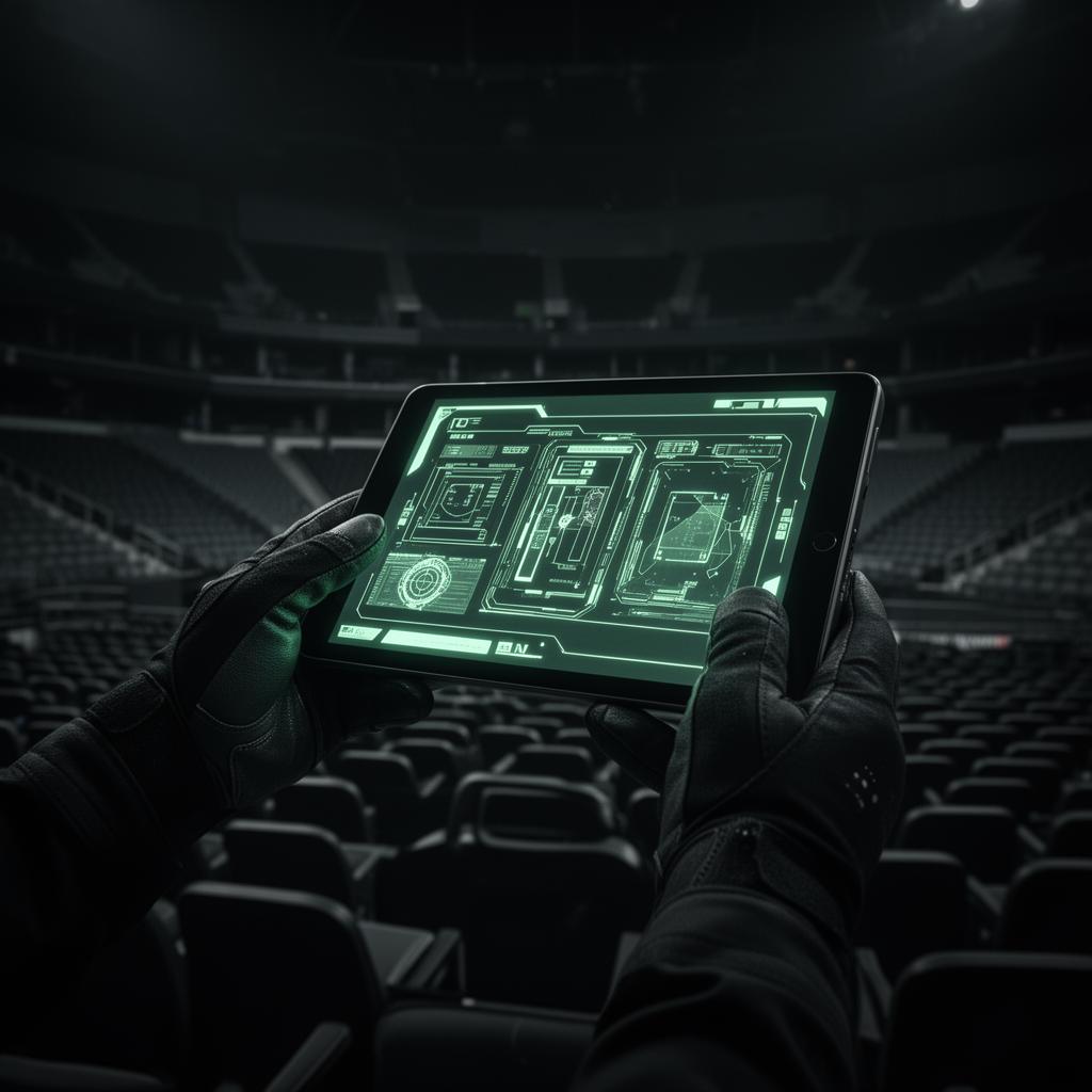 Venue sweep with glowing tablet